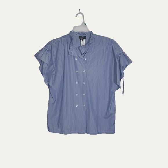 APC Tops - A.P.C. Blouse Light Blue White Ruffle Women’s Sz 2 Lagenlook Boho Rue Madame Top